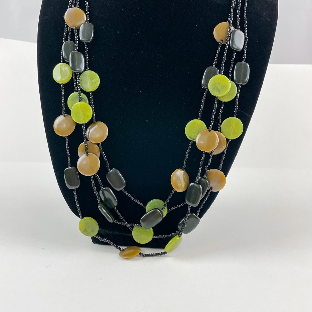 Vintage Green Stone Disc Multistrand Necklace